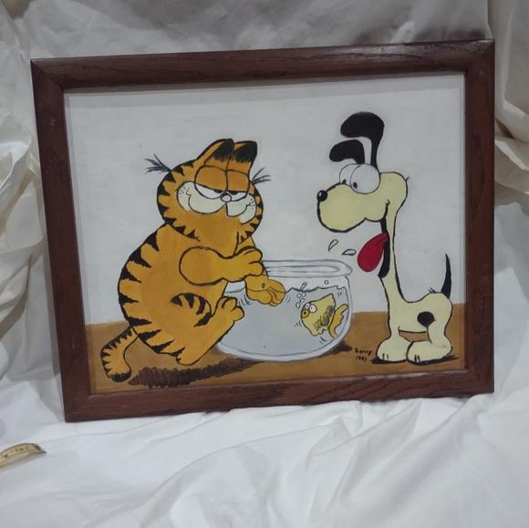 Garfield and Odie canvas painting framed art collectables rare - Picture 2 of 12